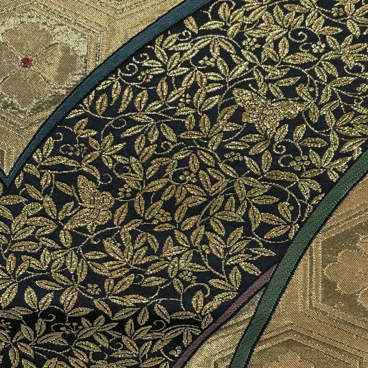 袋帶 秀品級 花菱 花唐草紋 金金箔 金絲 金 六通 純蠶絲