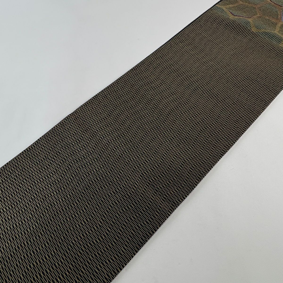 【美品】 袋帶 秀品級 幾何學 金絲 青綠 六通 純蠶絲
