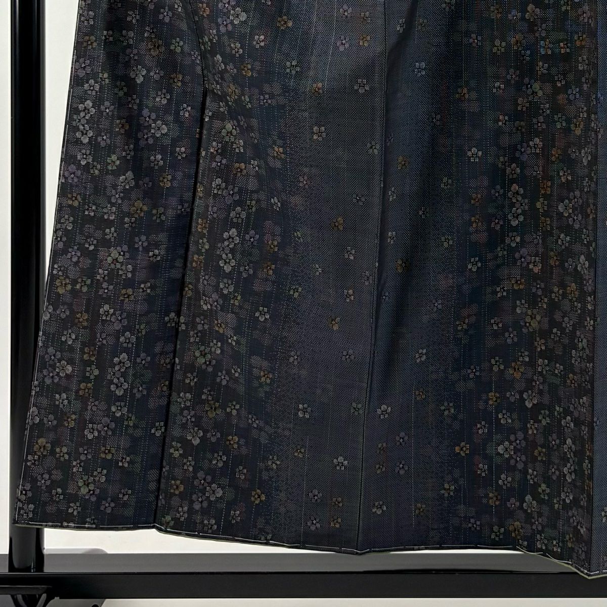 【美品】 紬織 身長156.5cm 袖長65.5cm M 雙層 花 縱條 灰紫 純蠶絲 秀品級