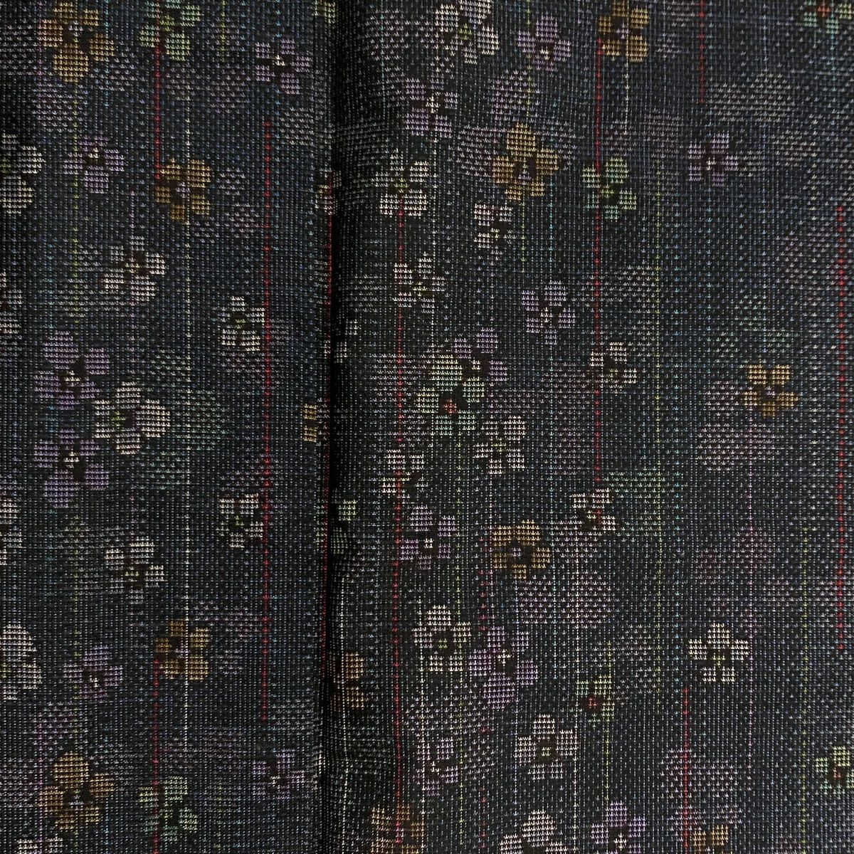 【美品】 紬織 身長156.5cm 袖長65.5cm M 雙層 花 縱條 灰紫 純蠶絲 秀品級