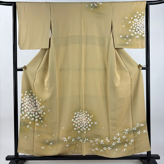 訪問服 身長155cm 袖長62.5cm S 雙層 草花紋紋 霞 漸層 淡黃土 純蠶絲 優品級