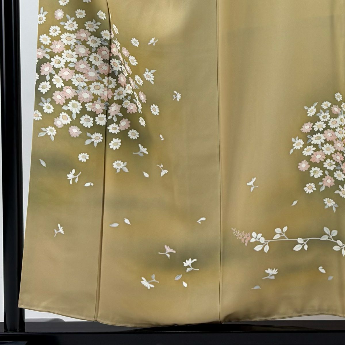 訪問服 身長155cm 袖長62.5cm S 雙層 草花紋紋 霞 漸層 淡黃土 純蠶絲 優品級