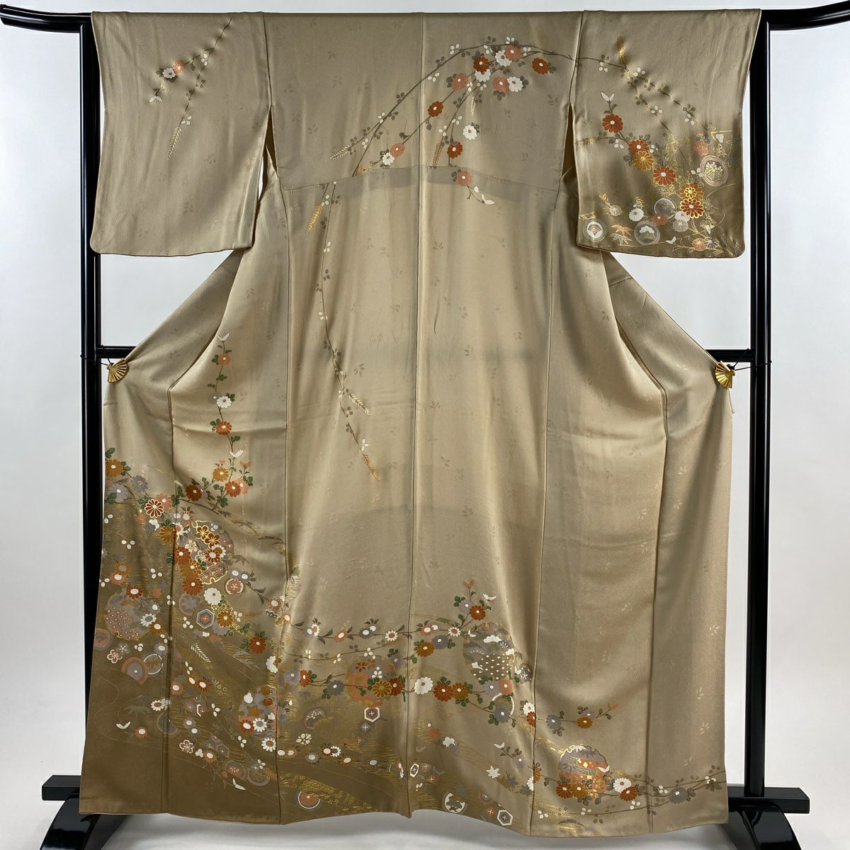 訪問服 身長163.5cm 袖長65.5cm M 雙層 雪輪 松樹竹子梅花 金銀彩 漸層 米色 純蠶絲 優品級