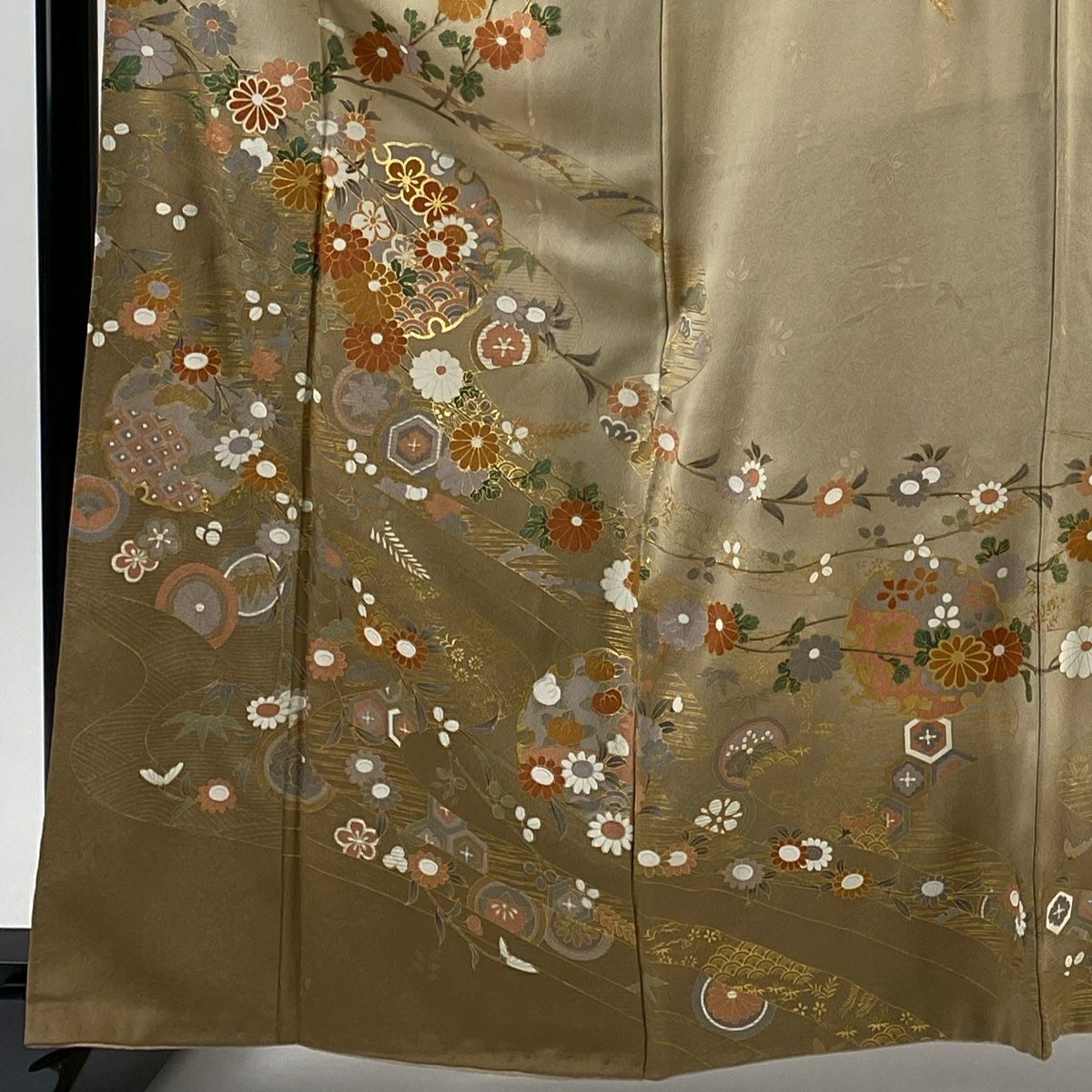 訪問服 身長163.5cm 袖長65.5cm M 雙層 雪輪 松樹竹子梅花 金銀彩 漸層 米色 純蠶絲 優品級