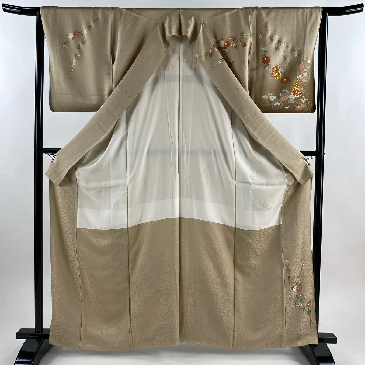 訪問服 身長163.5cm 袖長65.5cm M 雙層 雪輪 松樹竹子梅花 金銀彩 漸層 米色 純蠶絲 優品級