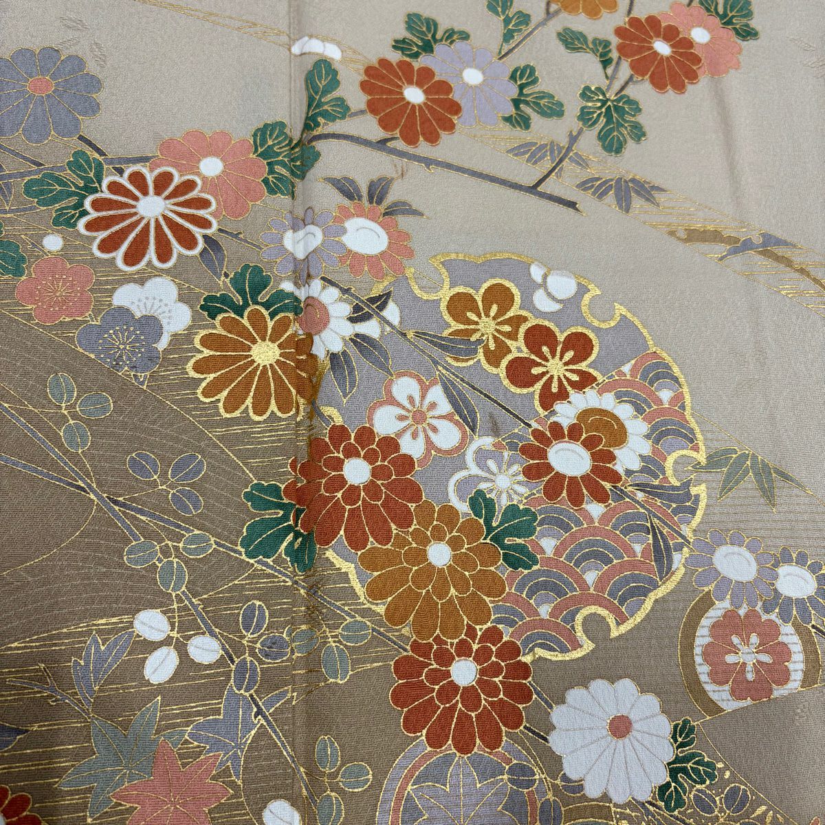 訪問服 身長163.5cm 袖長65.5cm M 雙層 雪輪 松樹竹子梅花 金銀彩 漸層 米色 純蠶絲 優品級