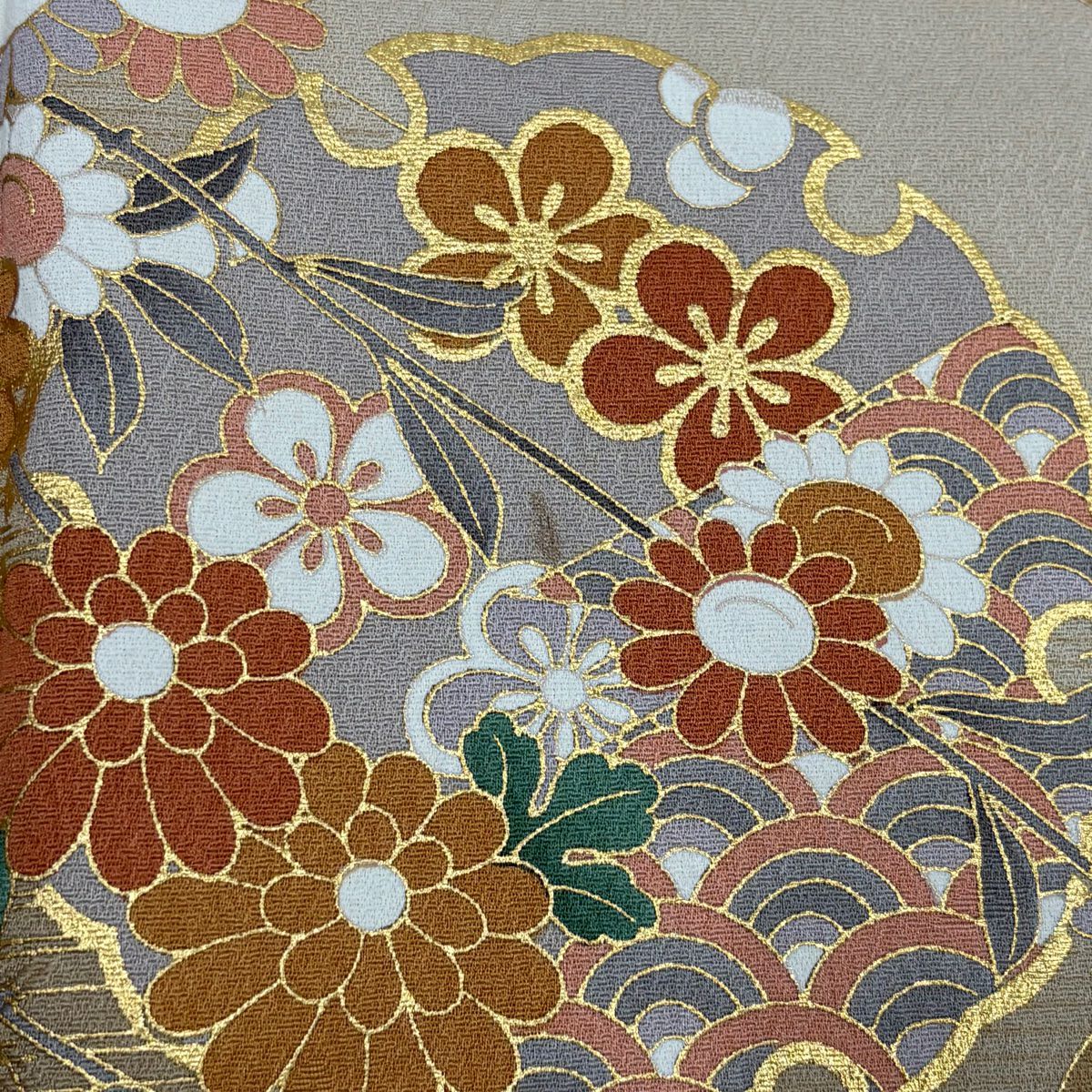 訪問服 身長163.5cm 袖長65.5cm M 雙層 雪輪 松樹竹子梅花 金銀彩 漸層 米色 純蠶絲 優品級