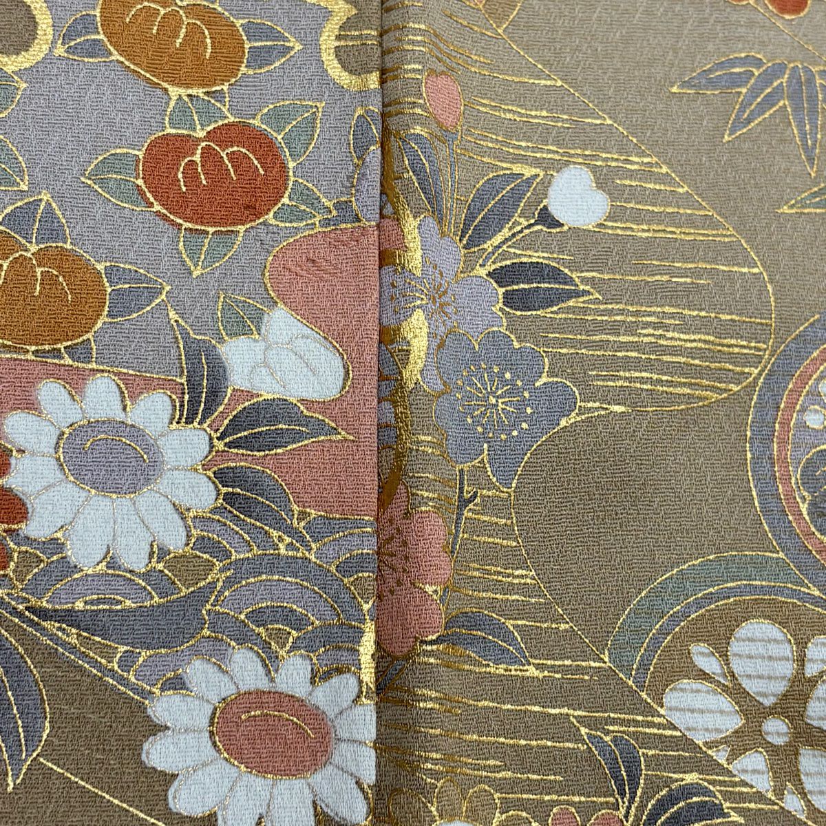 訪問服 身長163.5cm 袖長65.5cm M 雙層 雪輪 松樹竹子梅花 金銀彩 漸層 米色 純蠶絲 優品級