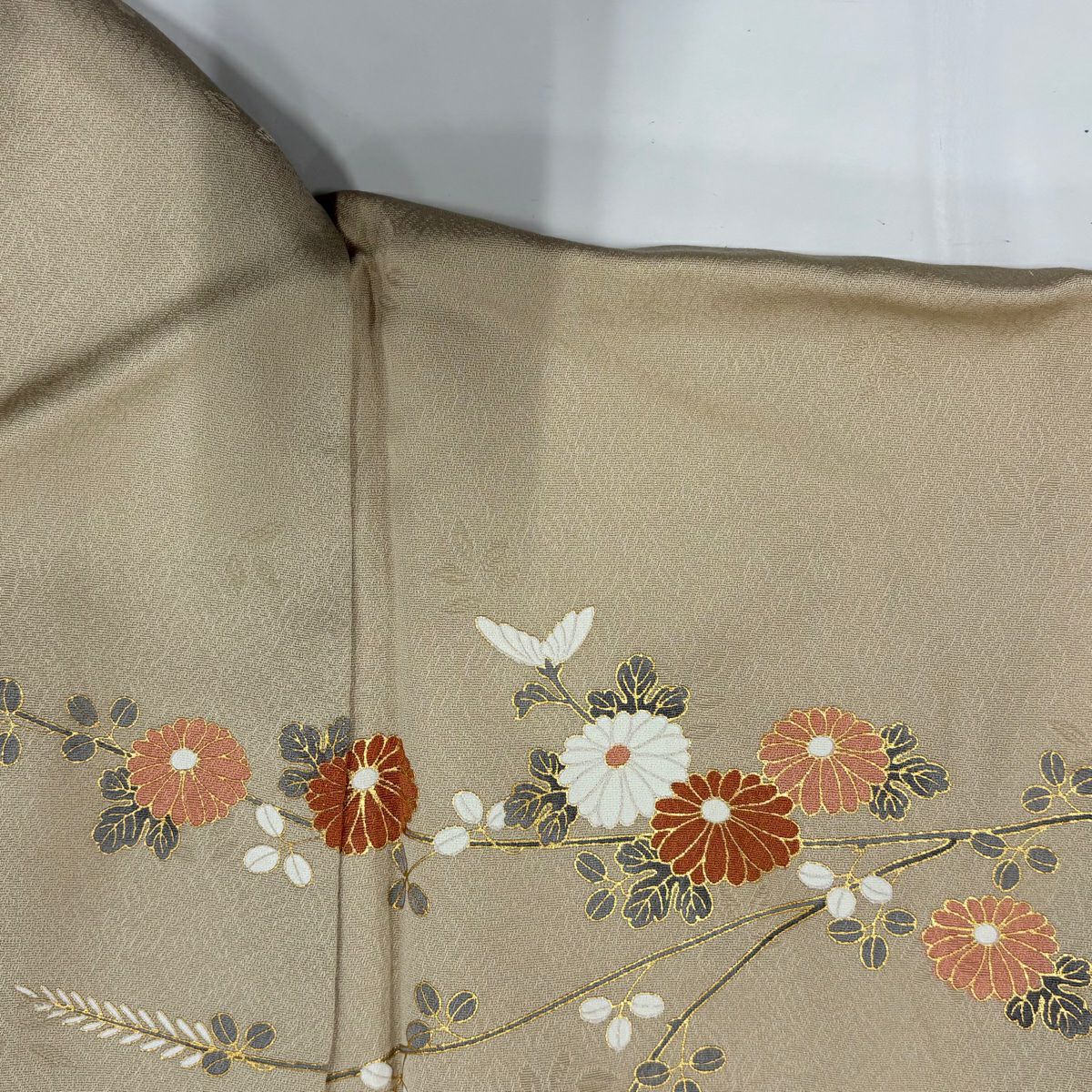 訪問服 身長163.5cm 袖長65.5cm M 雙層 雪輪 松樹竹子梅花 金銀彩 漸層 米色 純蠶絲 優品級