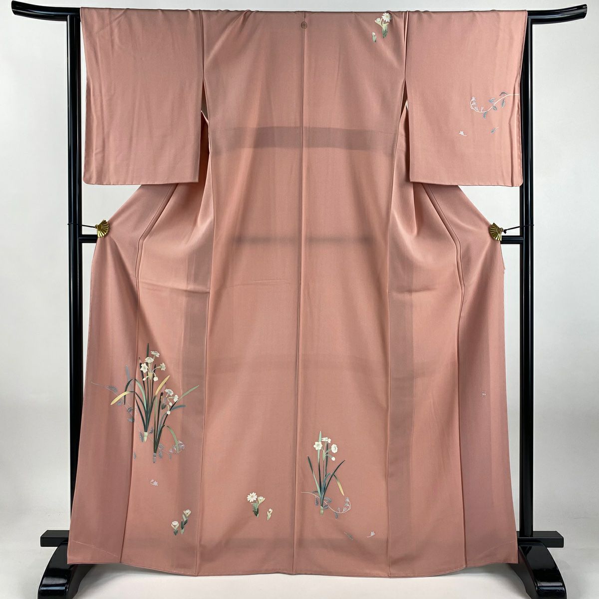 【美品】 付下 身長167cm 袖長65.5cm M 雙層 落款 草花紋紋 粉紅 純蠶絲 秀品級 一つ紋