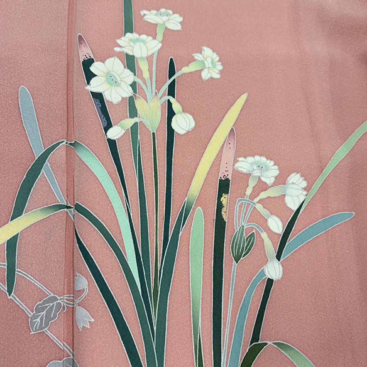 【美品】 付下 身長167cm 袖長65.5cm M 雙層 落款 草花紋紋 粉紅 純蠶絲 秀品級 一つ紋