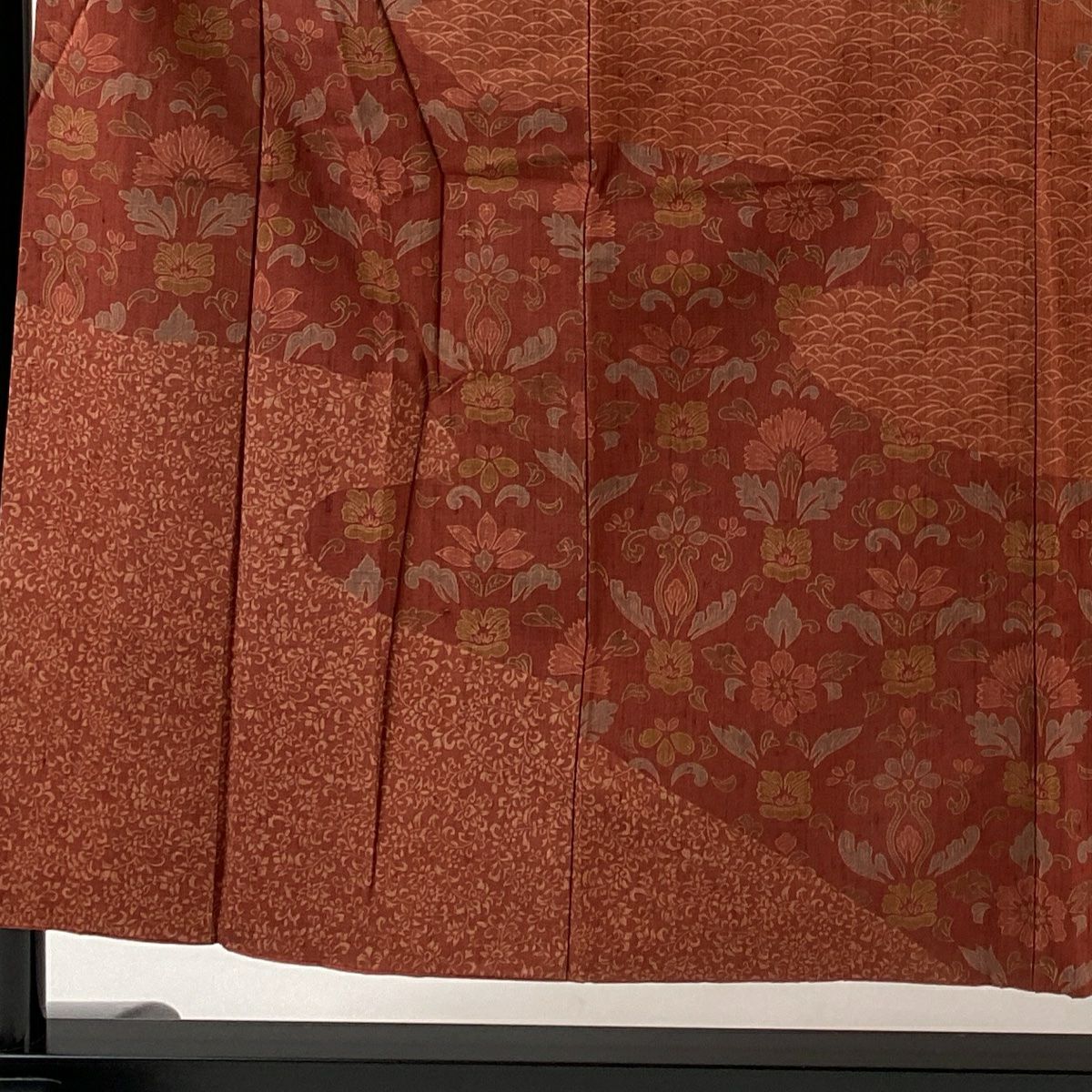 【美品】訪問服 身長155cm 袖長64.5cm M 雙層 紬織織 草花紋紋 露芝 紅茶 純蠶絲 秀品級