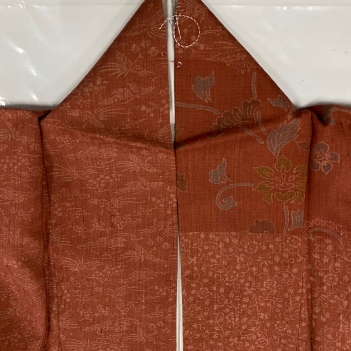 【美品】訪問服 身長155cm 袖長64.5cm M 雙層 紬織織 草花紋紋 露芝 紅茶 純蠶絲 秀品級