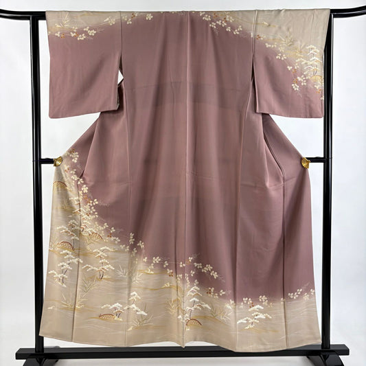 訪問服 身長153.5cm 袖長62.5cm S 雙層 松樹 萩 金絲 金銀彩 淺小豆 純蠶絲 優品級