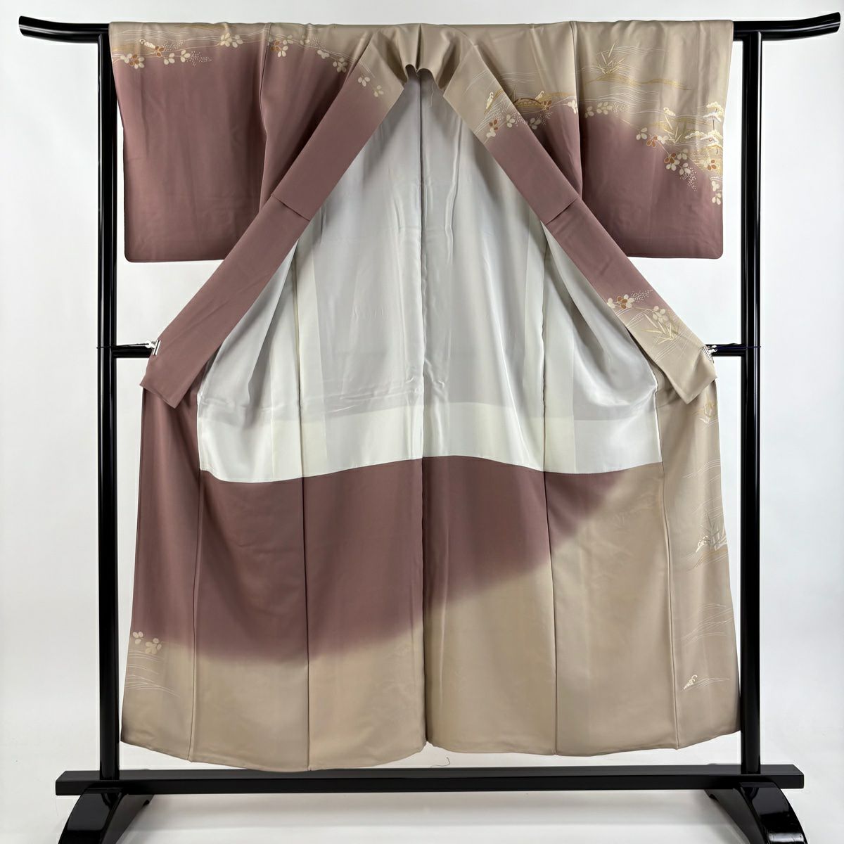 訪問服 身長153.5cm 袖長62.5cm S 雙層 松樹 萩 金絲 金銀彩 淺小豆 純蠶絲 優品級