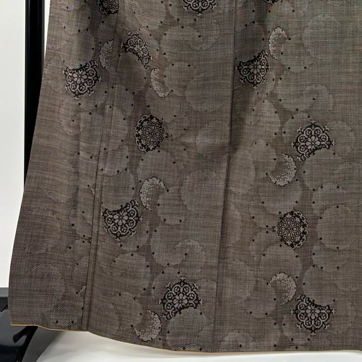 【美品】 紬織 身長166.5cm 袖長63.5cm S 雙層 華紋 雪輪 焦茶 純蠶絲 秀品級