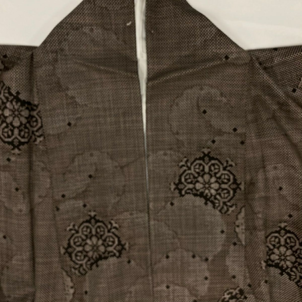 【美品】 紬織 身長166.5cm 袖長63.5cm S 雙層 華紋 雪輪 焦茶 純蠶絲 秀品級