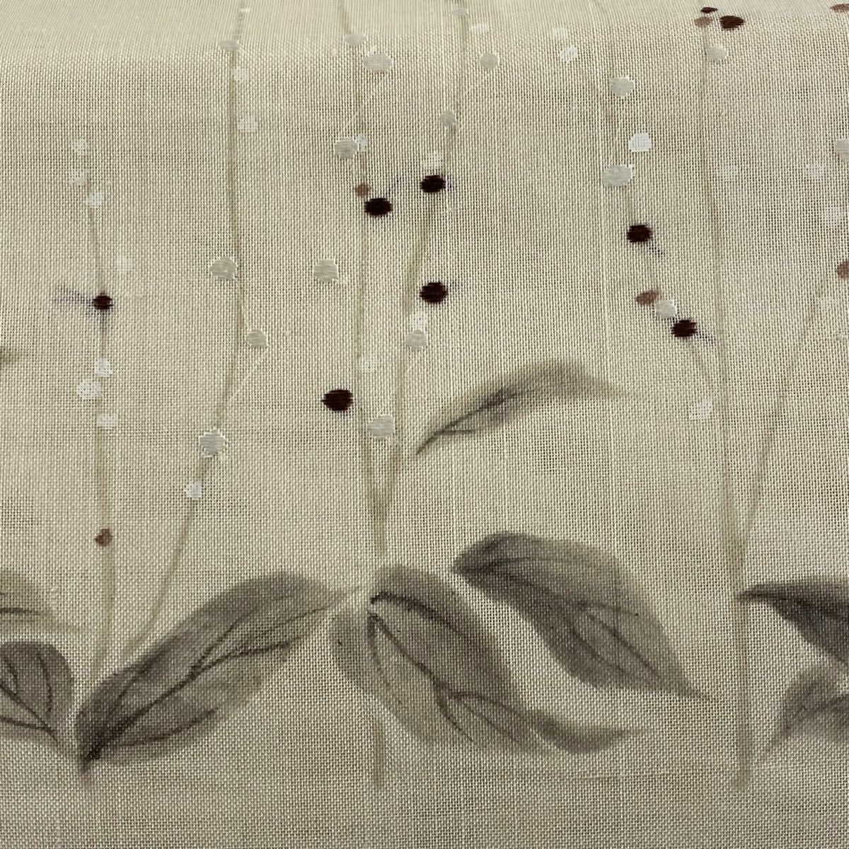 袋帶 秀品級 夏帶 紗 草花紋刺繡 米色 お太鼓圖案 純蠶絲