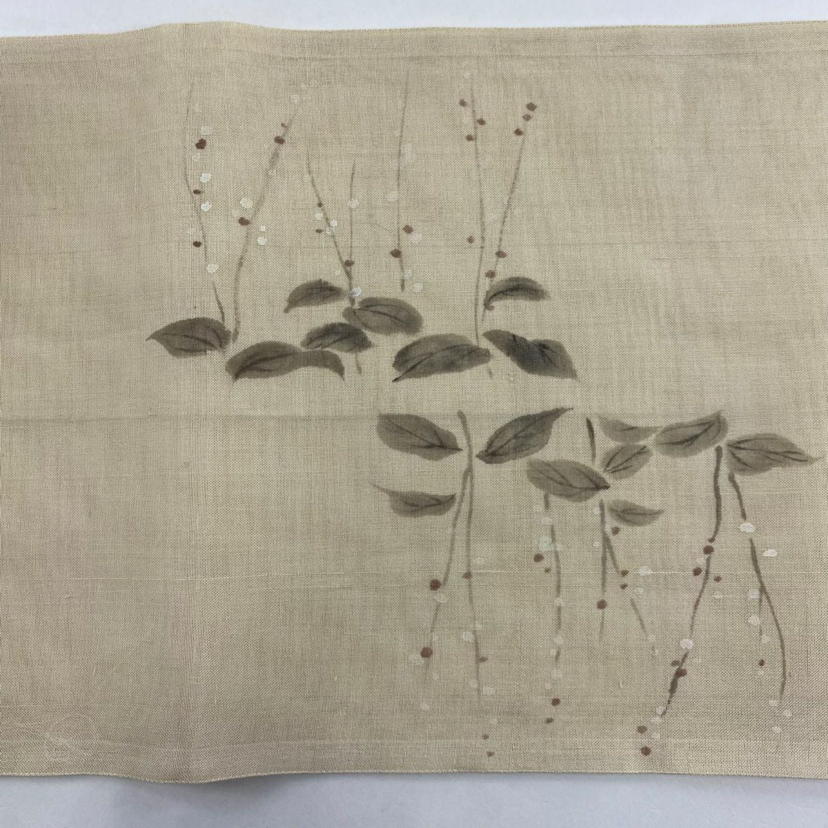 袋帶 秀品級 夏帶 紗 草花紋刺繡 米色 お太鼓圖案 純蠶絲