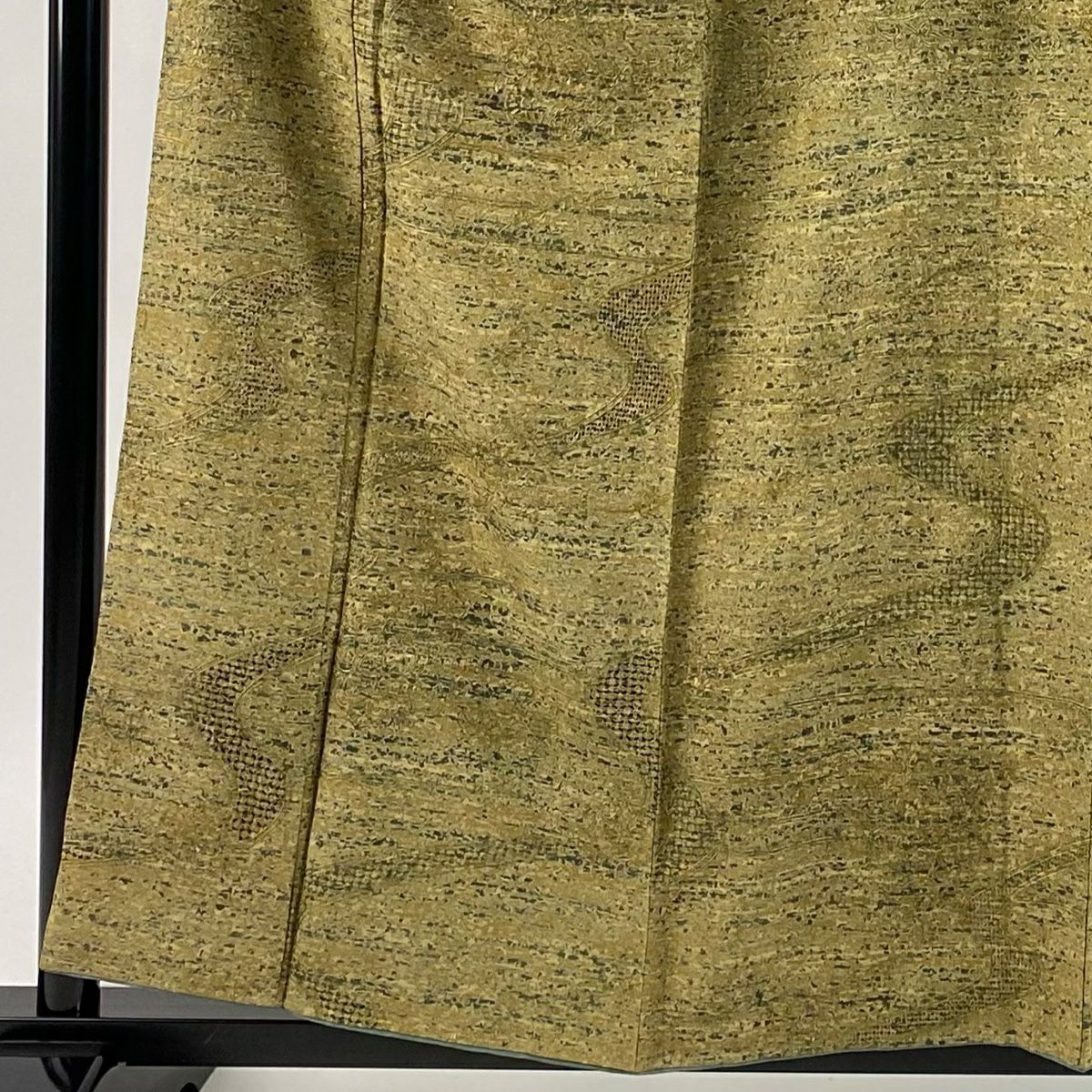 【美品】 小紋 身長158.5cm 袖長63cm S 雙層 霞 華紋 刺繡 茶綠 純蠶絲 逸品級