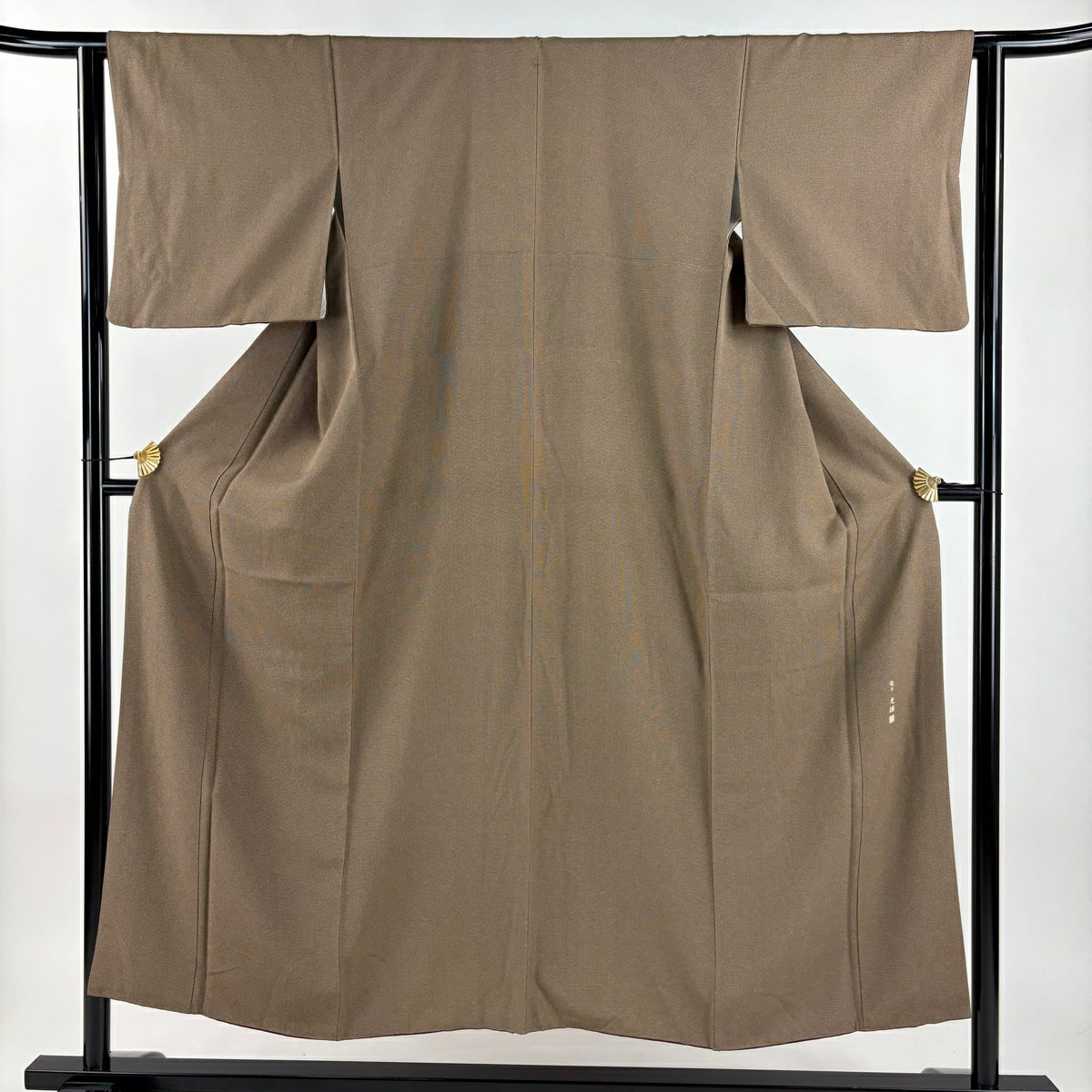 【美品】 江戶小紋 身長151cm 袖長62cm S 雙層 落款あり 角通し 焦茶 純蠶絲 名品級 一つ紋