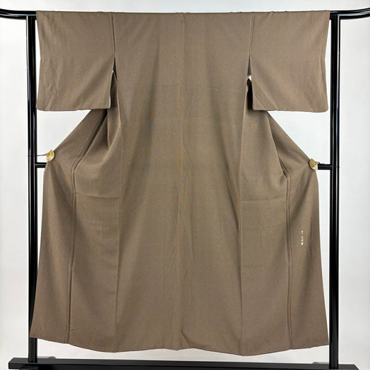 【美品】 江戶小紋 身長151cm 袖長62cm S 雙層 落款あり 角通し 焦茶 純蠶絲 名品級 一つ紋