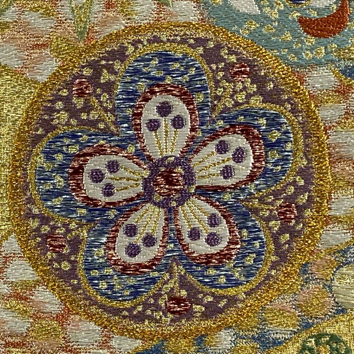 【美品】 袋帶 名品級 振袖禮服禮服用 松樹竹子梅花 流水 金絲 金金箔 金 六通 純蠶絲