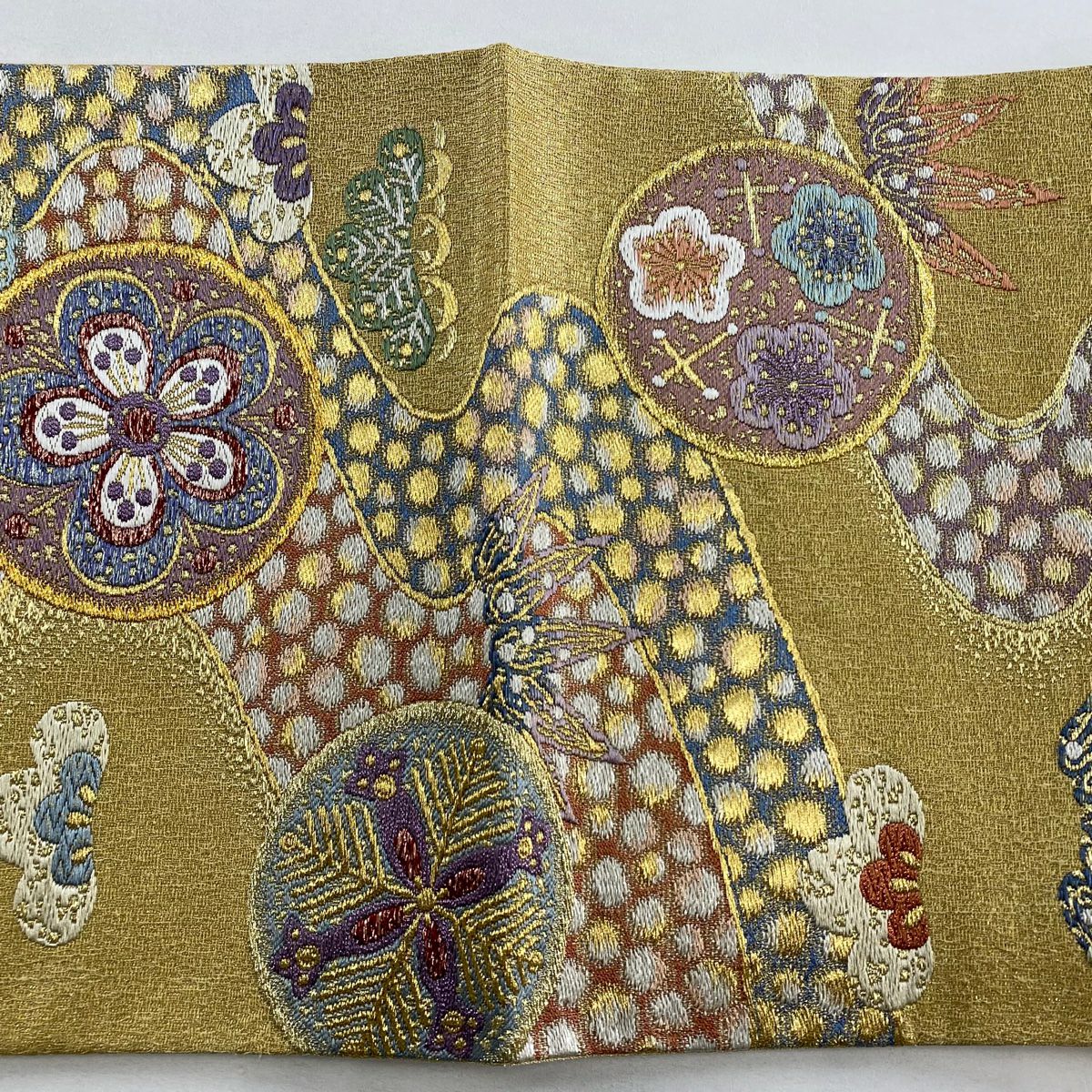 【美品】 袋帶 名品級 振袖禮服禮服用 松樹竹子梅花 流水 金絲 金金箔 金 六通 純蠶絲