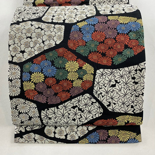 袋帶 名品級 菊花 楓 金絲 黑 六通 純蠶絲