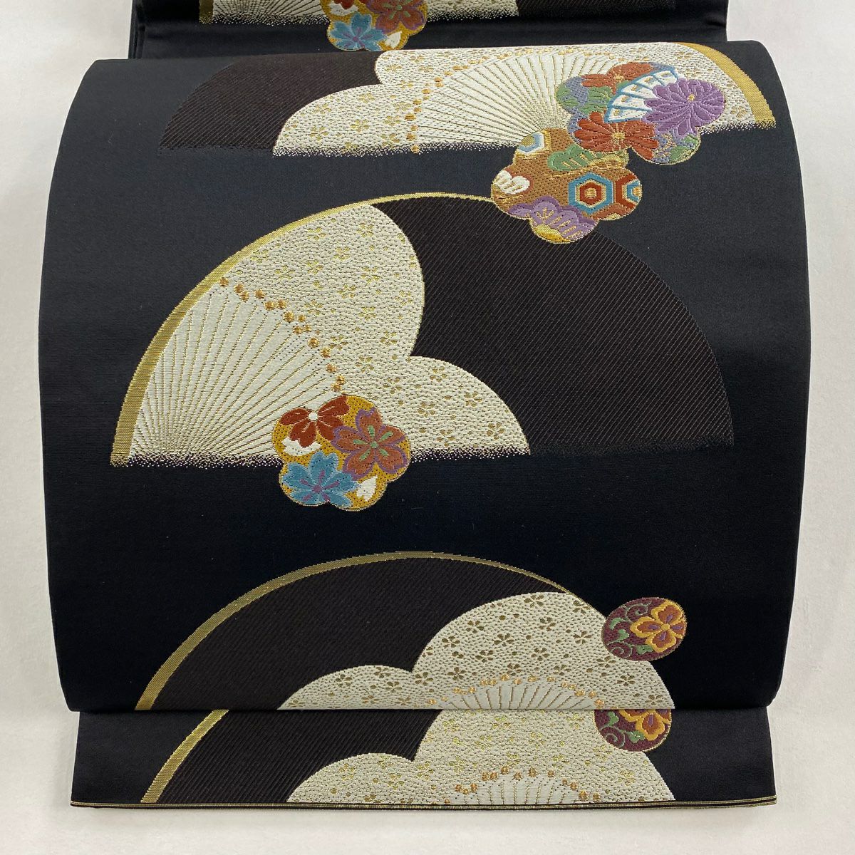 【美品】 袋帶 名品級 關西仕立 紅梅花 櫻花 金金箔 黑 六通 純蠶絲