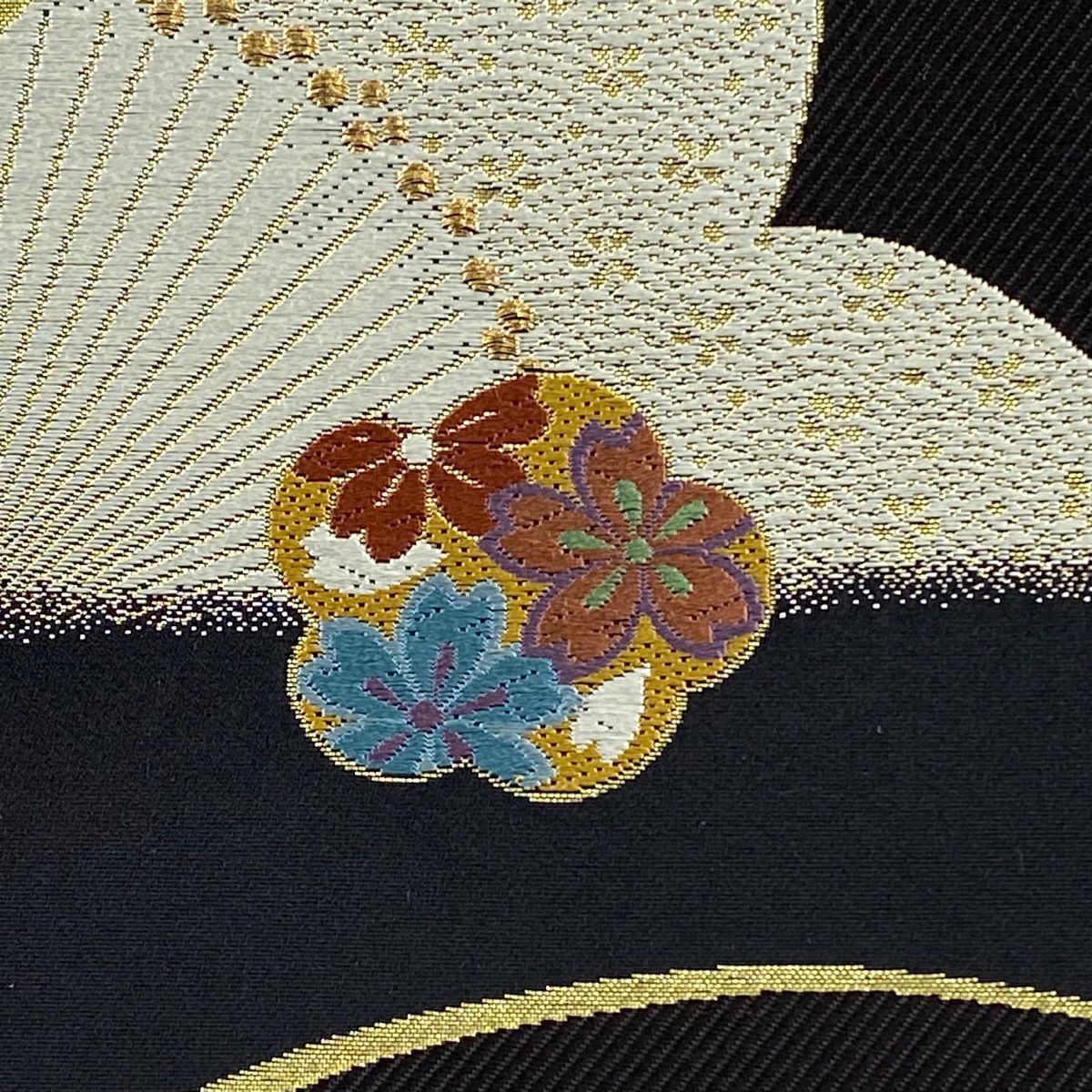 【美品】 袋帶 名品級 關西仕立 紅梅花 櫻花 金金箔 黑 六通 純蠶絲