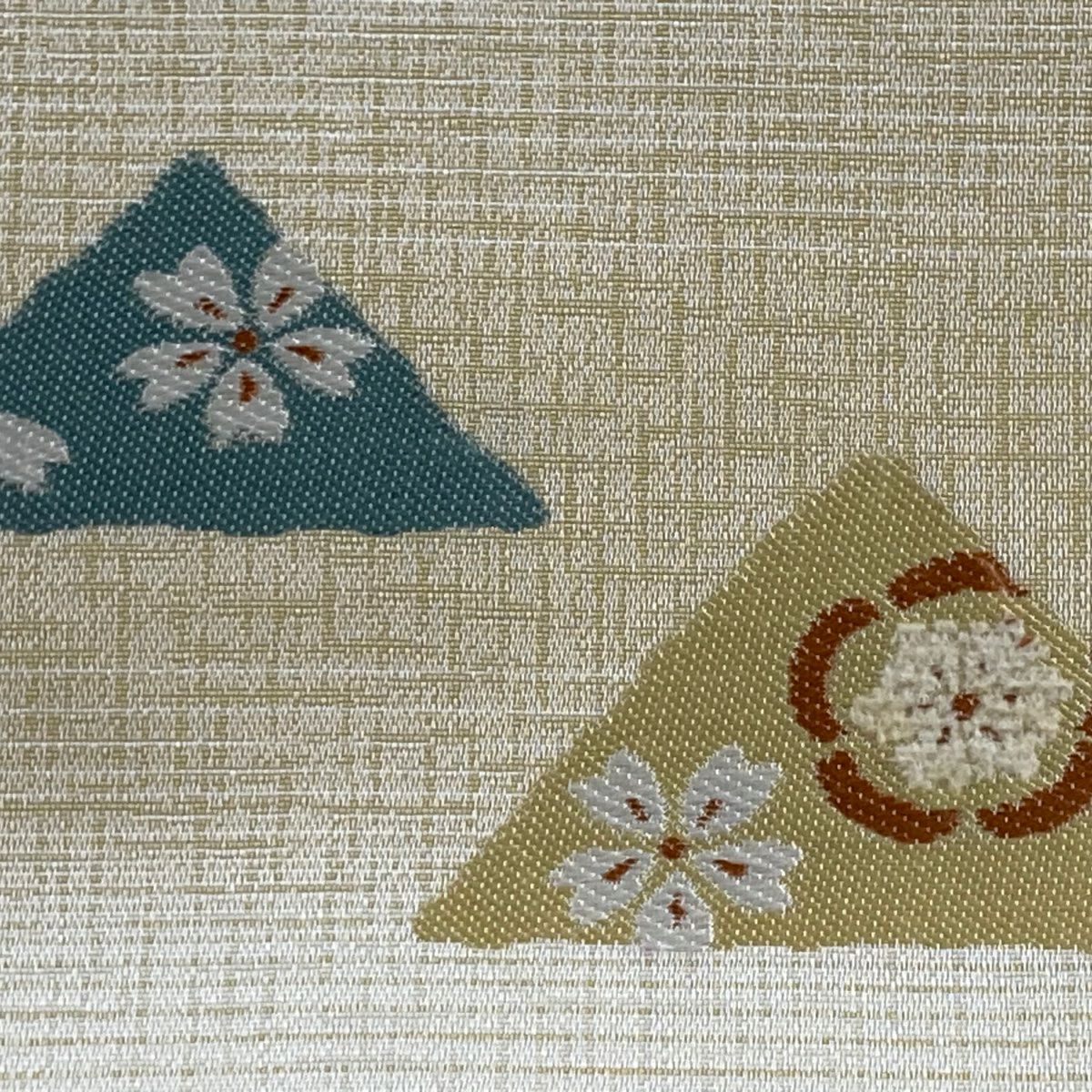 【美品】名古屋帶 名品級 條紋 櫻花 米色 純蠶絲