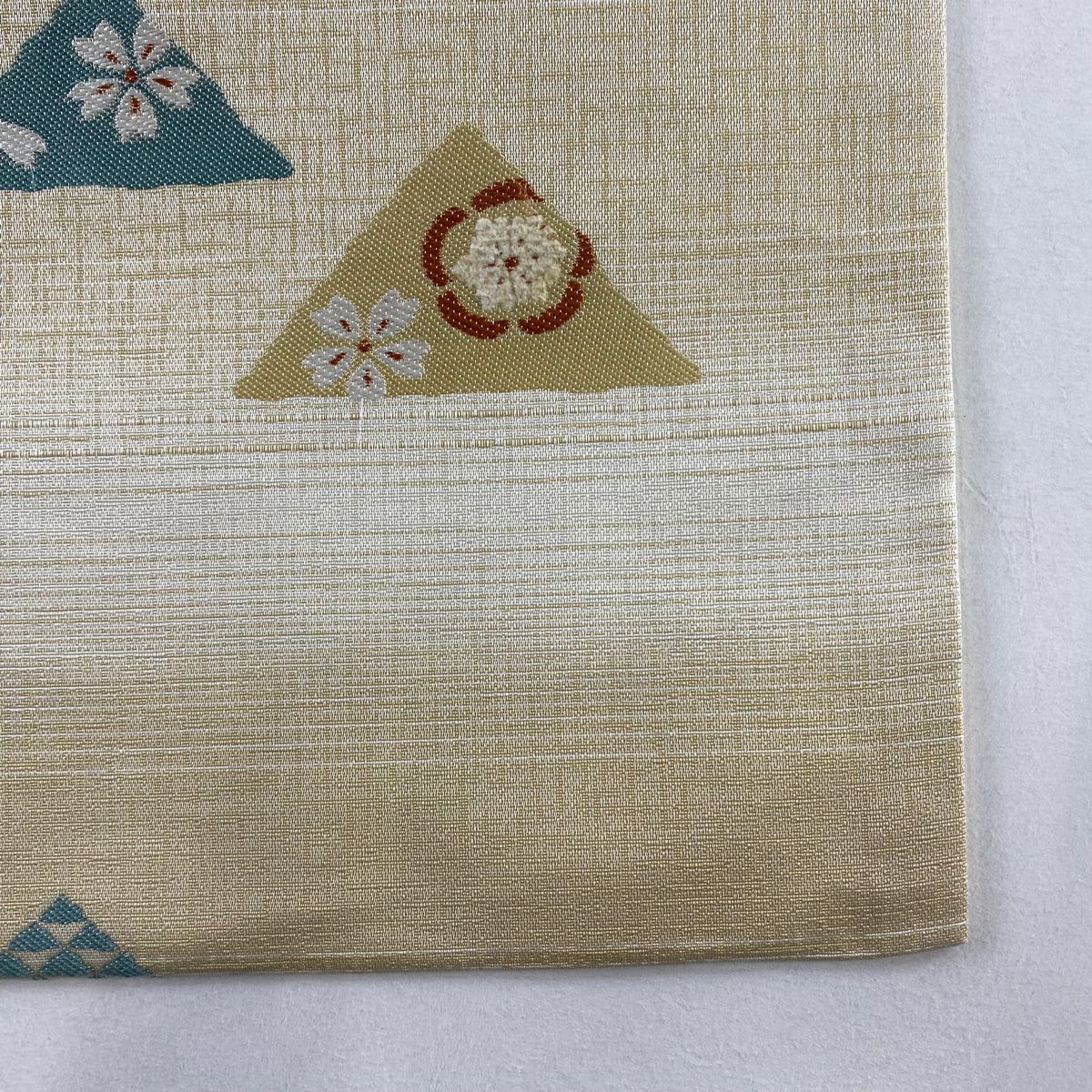 【美品】名古屋帶 名品級 條紋 櫻花 米色 純蠶絲