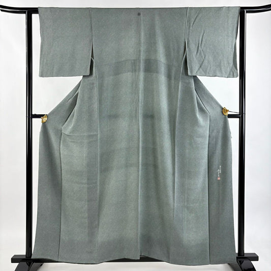 【美品】 江戶小紋 身長159cm 袖長61.5cm S 雙層 落款あり 鮫文樣 絞織 綠 純蠶絲 秀品級 一つ紋