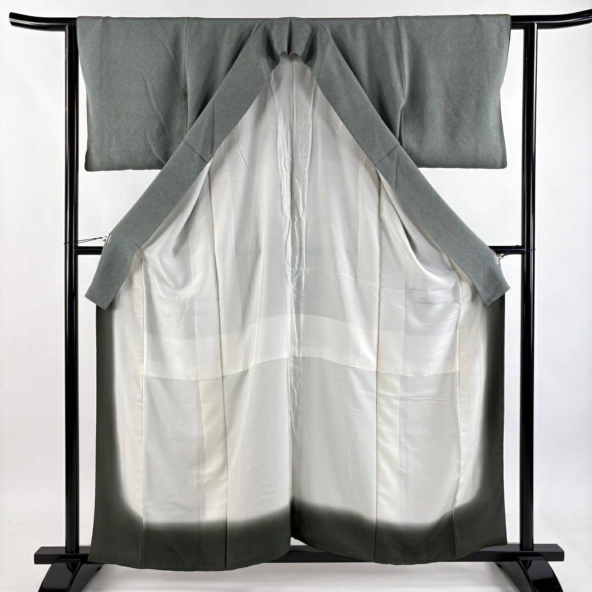 【美品】 江戶小紋 身長159cm 袖長61.5cm S 雙層 落款あり 鮫文樣 絞織 綠 純蠶絲 秀品級 一つ紋