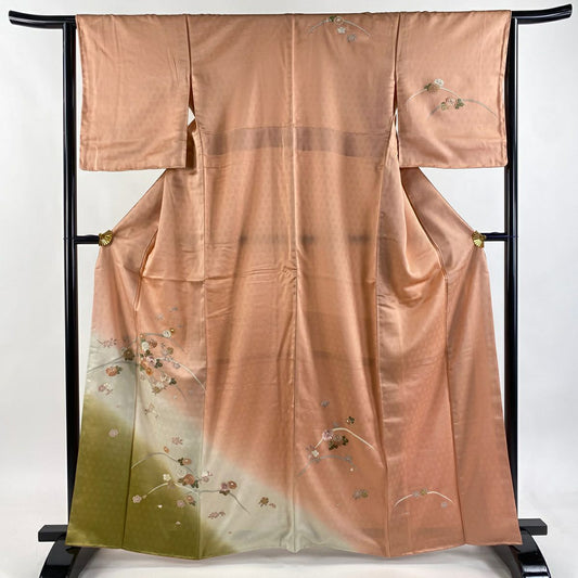 【美品】訪問服 身長164cm 袖長64cm M 雙層 菊花 櫻花 刺繡 金銀彩 淺粉色 純蠶絲 優品級