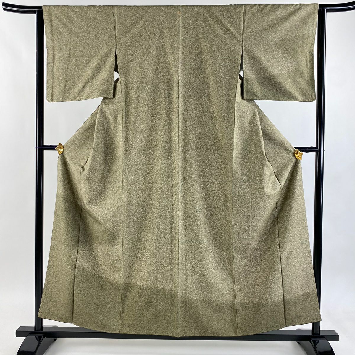 【美品】 付下 身長158cm 袖長63cm S 雙層 紬織織 霞 幾何學 茶綠 純蠶絲 秀品級 一つ紋