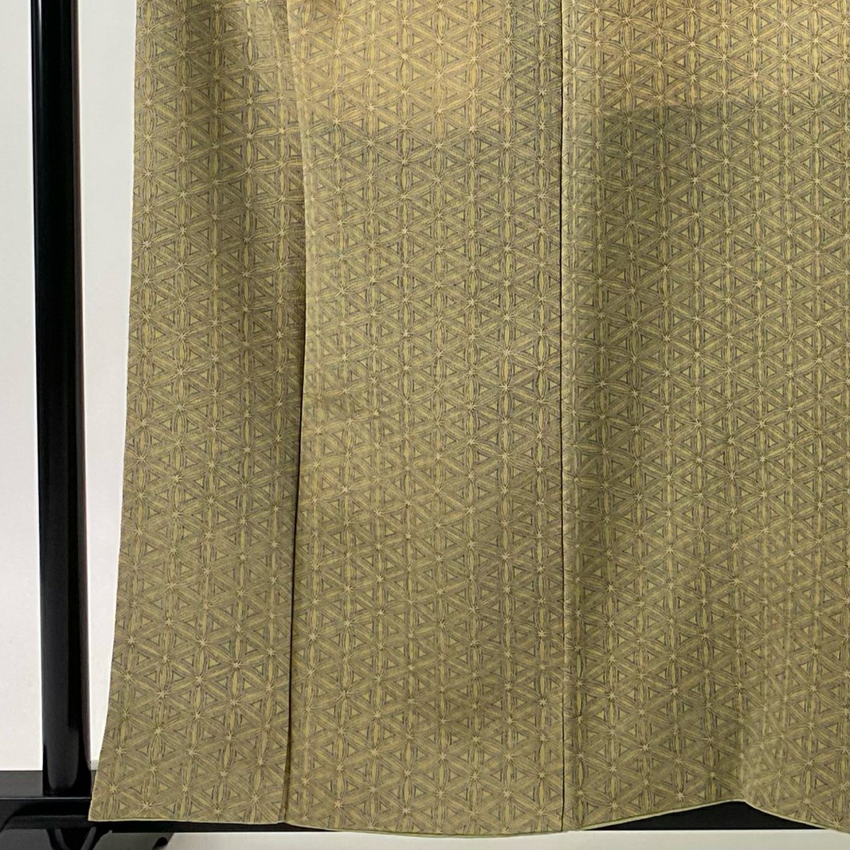 小紋 身長158.5cm 袖長63cm S 雙層 七寶紋 幾何學 縮緬 鶯 經典純蠶絲 優品級