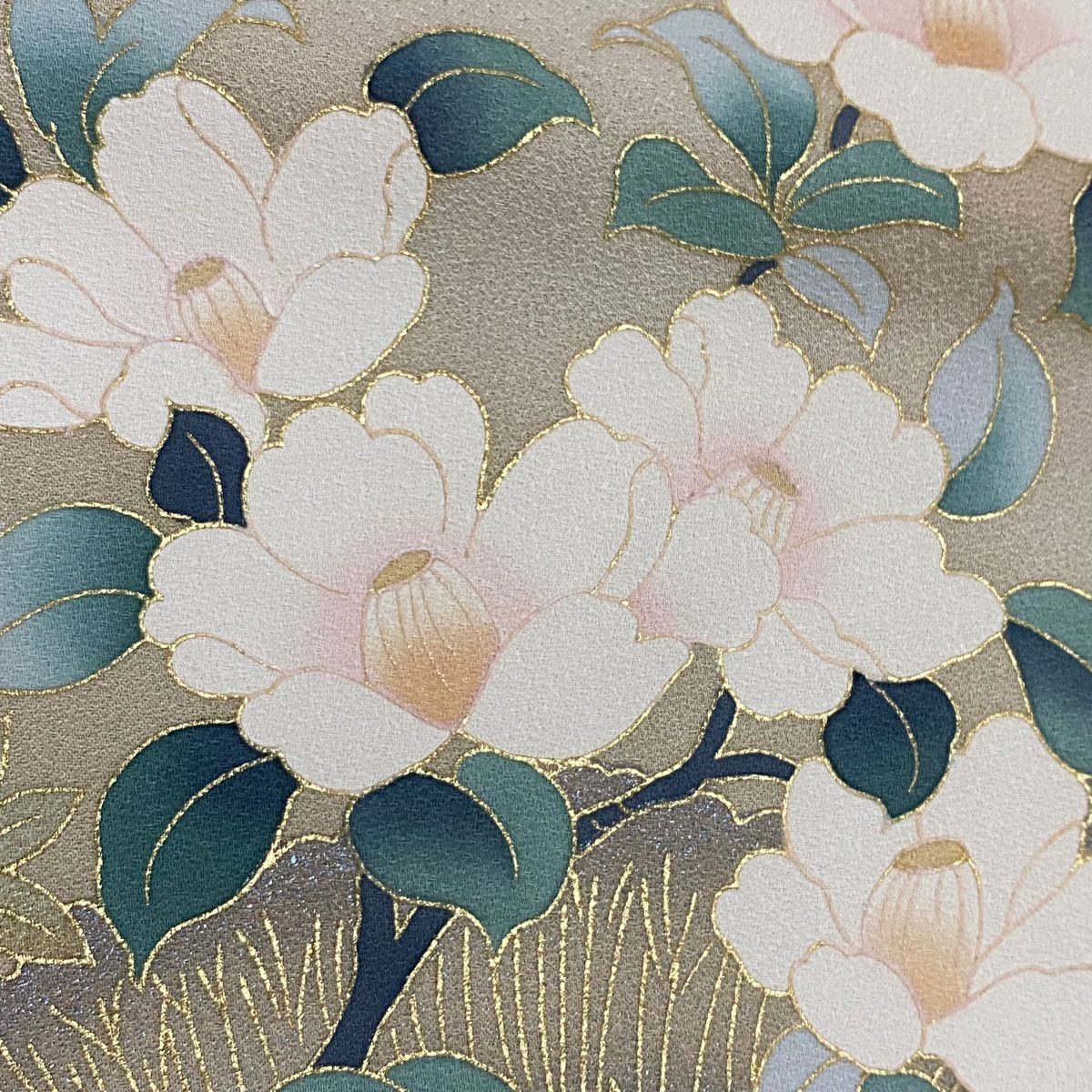 訪問服 身長158cm 袖長64cm M 雙層 菊花 波頭 金絲 金銀彩 山吹茶 純蠶絲 秀品級