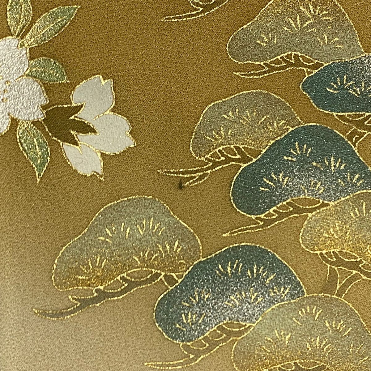 訪問服 身長158cm 袖長64cm M 雙層 菊花 波頭 金絲 金銀彩 山吹茶 純蠶絲 秀品級