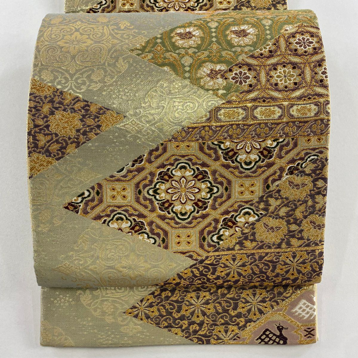 【美品】 袋帶 秀品級 華紋 有栖川文 金絲 金金箔 金 六通 純蠶絲