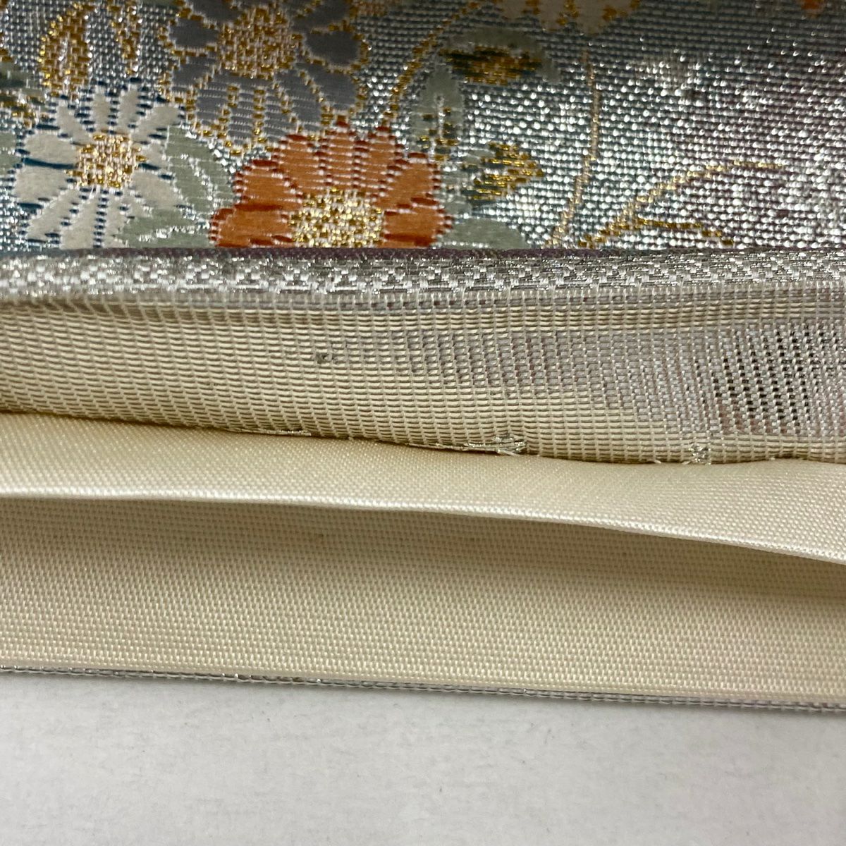 【美品】 袋帶 秀品級 關西仕立 御所車 花鳥 金糸 金金箔 淺粉色 六通 純蠶絲