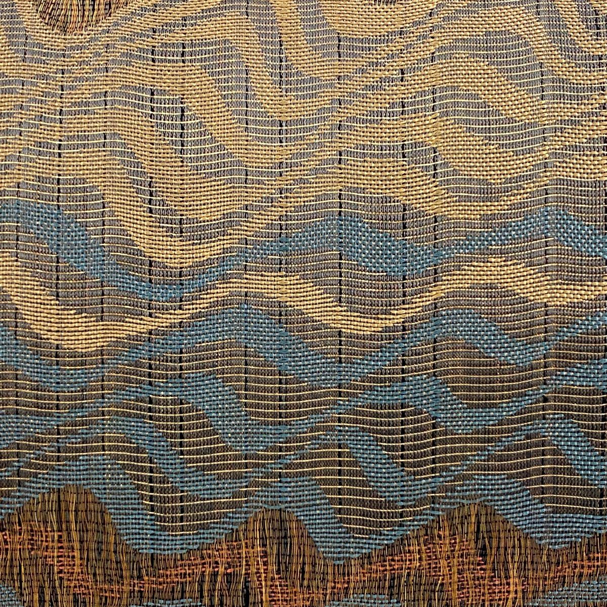 【美品】 袋帶 秀品級 幾何學 金絲 金金箔 茶 全通 純蠶絲