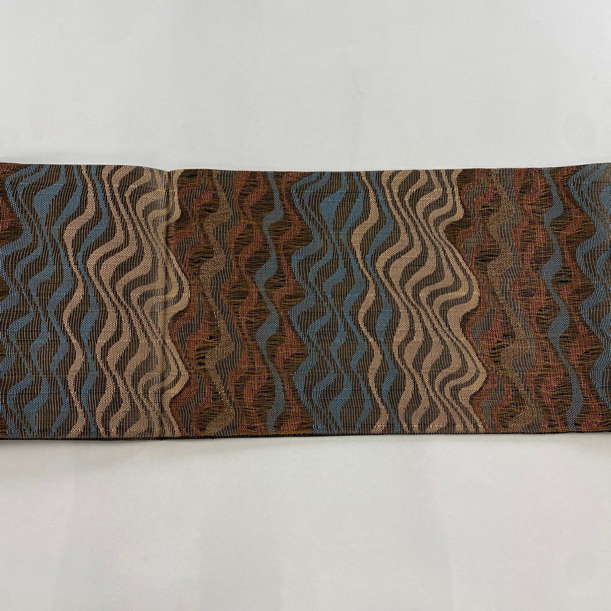 【美品】 袋帶 秀品級 幾何學 金絲 金金箔 茶 全通 純蠶絲