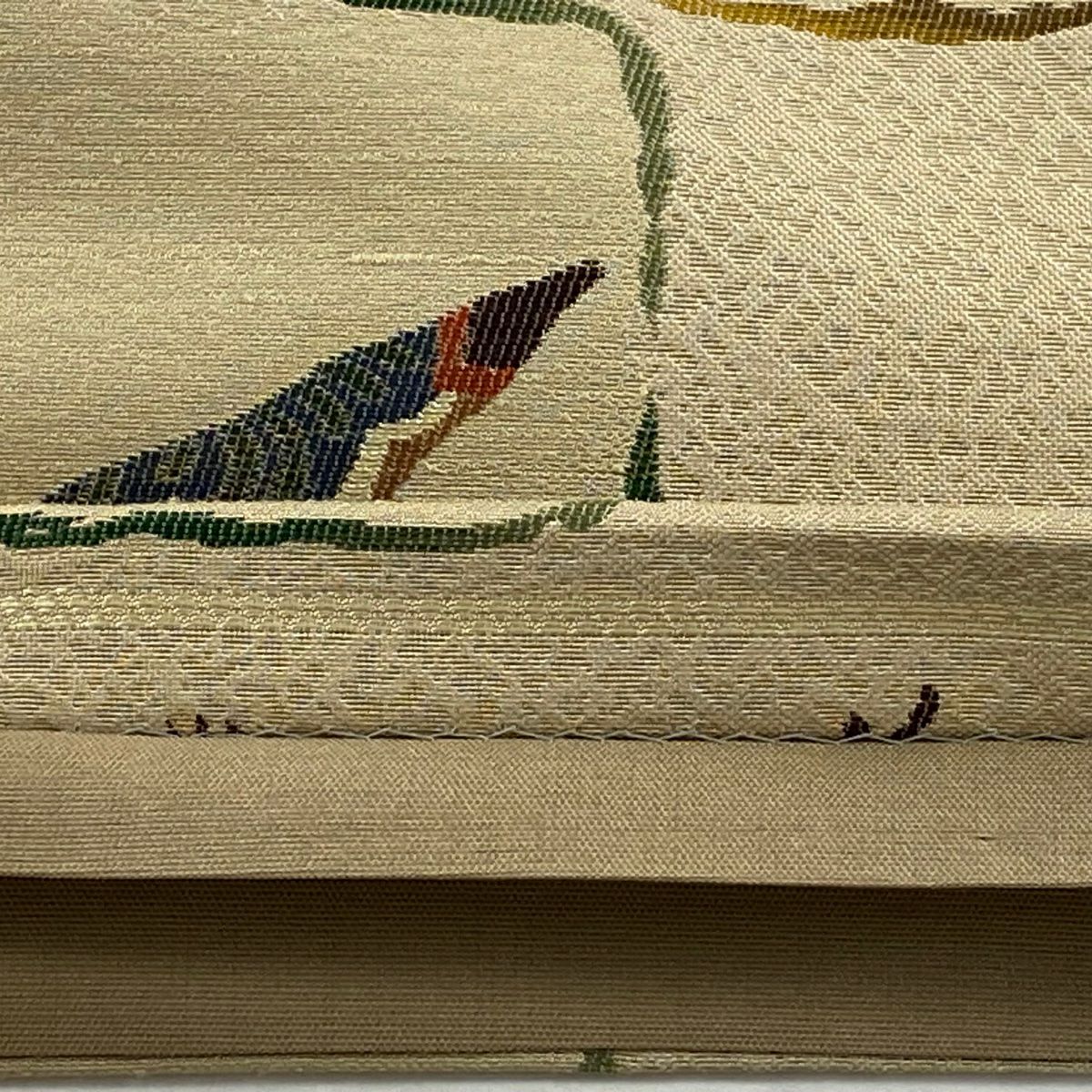 【美品】 袋帶 秀品級 魚 魷魚 米色 六通 純蠶絲