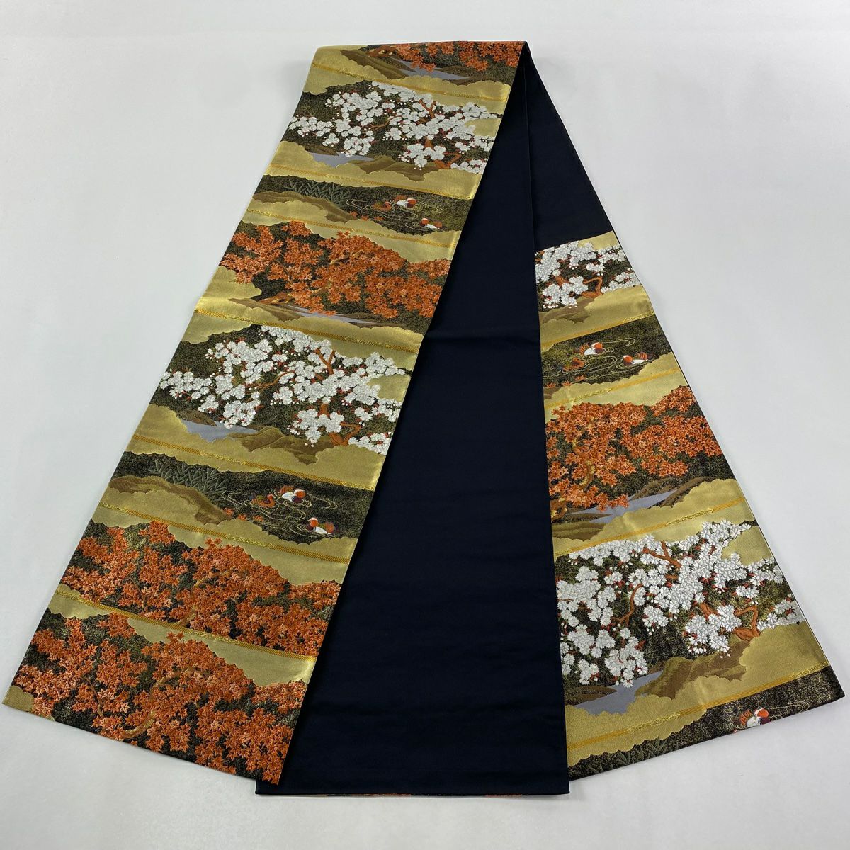 【美品】袋帶 秀品級 落款あり 本家加納 櫻花 紅葉 金絲 金 六通 純蠶絲