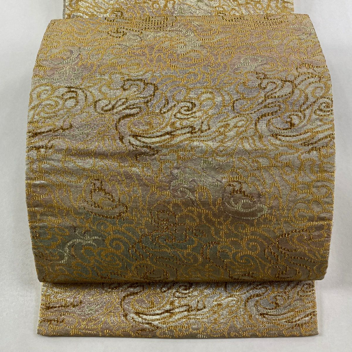 【美品】 袋帶 秀品級 幾何學 金金箔 金色 六通 純蠶絲