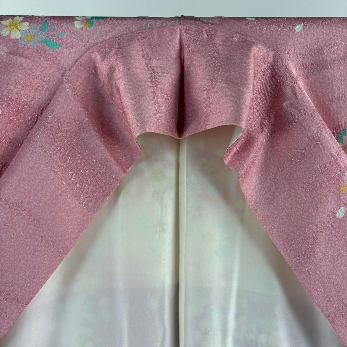 【美品】振袖禮服 身長163.5cm 袖長66.5cm M 雙層 霞 櫻花 金通 金絲 粉紅 純蠶絲 逸品級