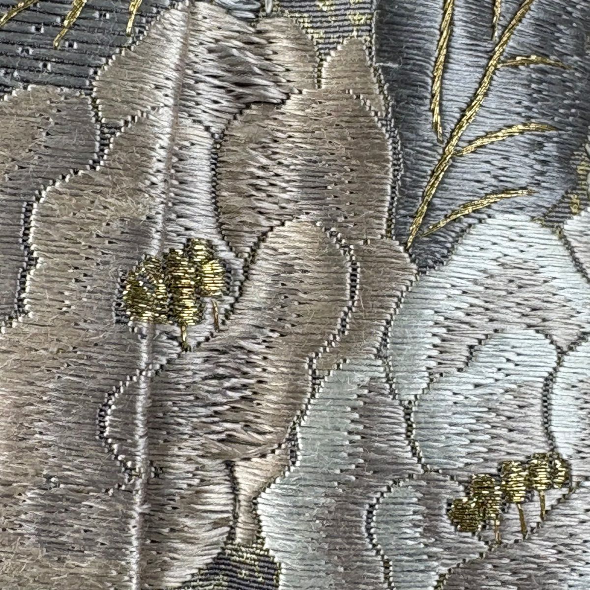 【美品】訪問服 身長164cm 袖長69cm L 雙層 花丸紋 霞 刺繡 金線 灰紫 純蠶絲 逸品級