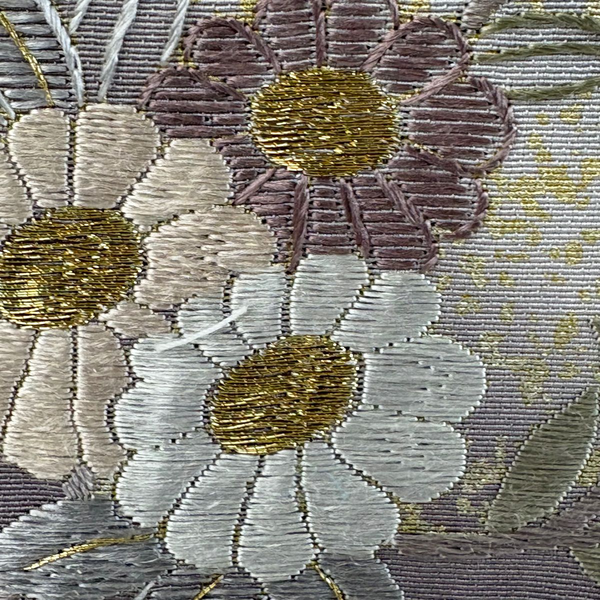 【美品】訪問服 身長164cm 袖長69cm L 雙層 花丸紋 霞 刺繡 金線 灰紫 純蠶絲 逸品級